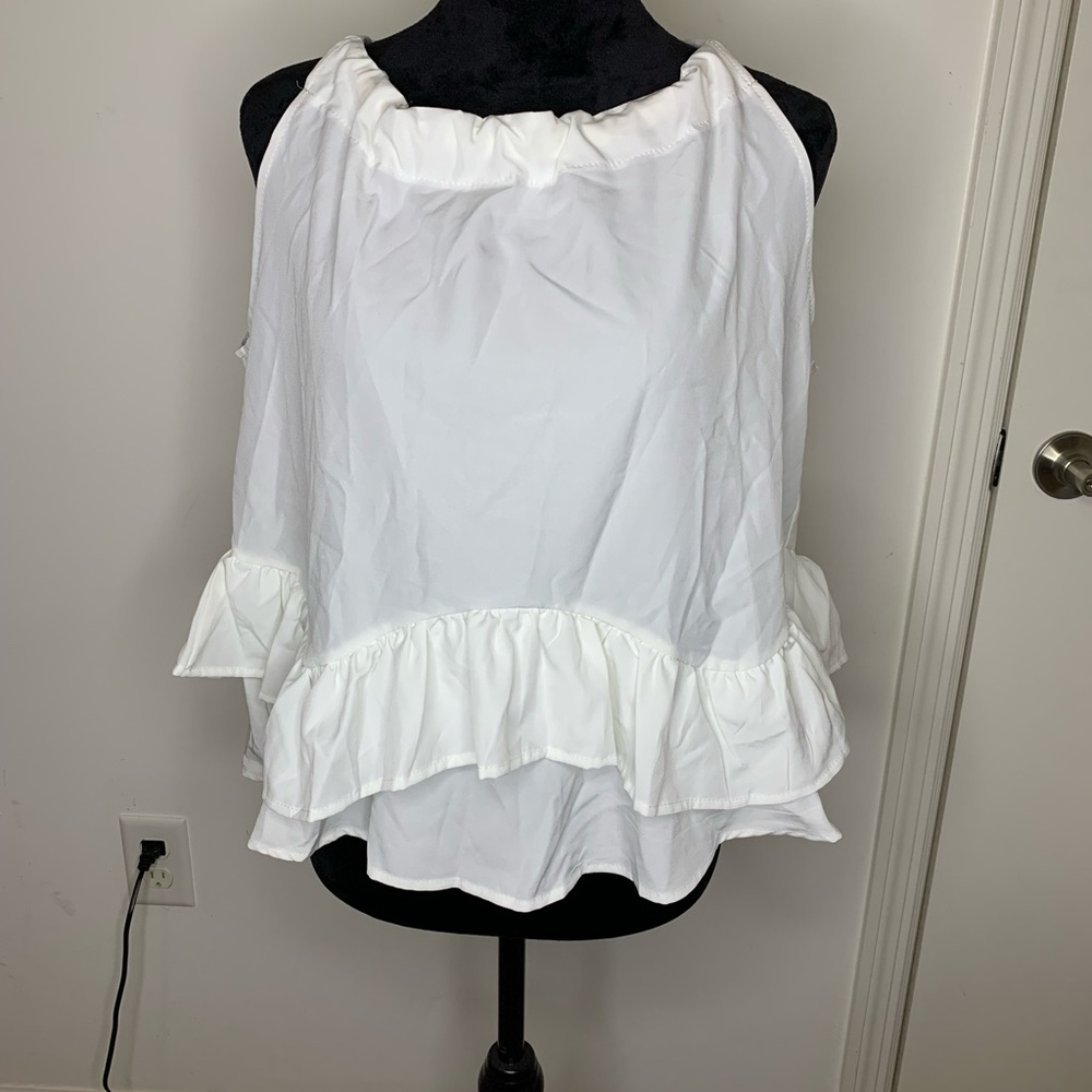 SHEIN White Flutter Sleeve Ruffled Blouse